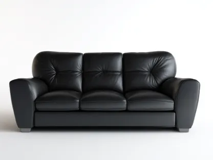 Sofá de 3 plazas de cuero - tapizado en cuero - 210x90x85 cm - negro - para salón - diseño clásico acolchado-Luxeovae