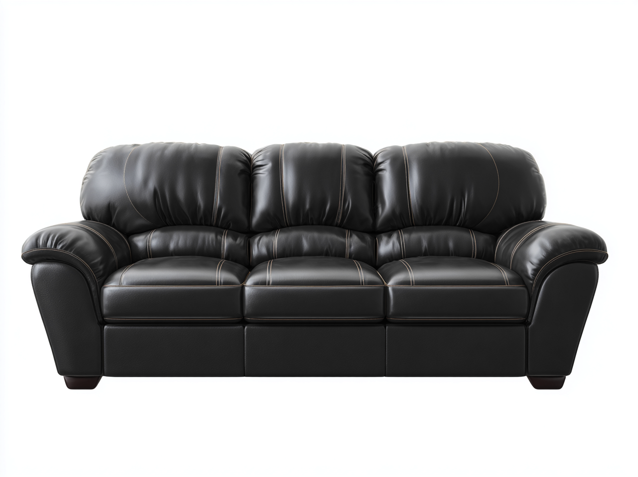 Sofá de 3 plazas de cuero - tapizado en cuero sintético - 210x95x85 cm - negro - para salón - diseño clásico acolchado-Luxeovae