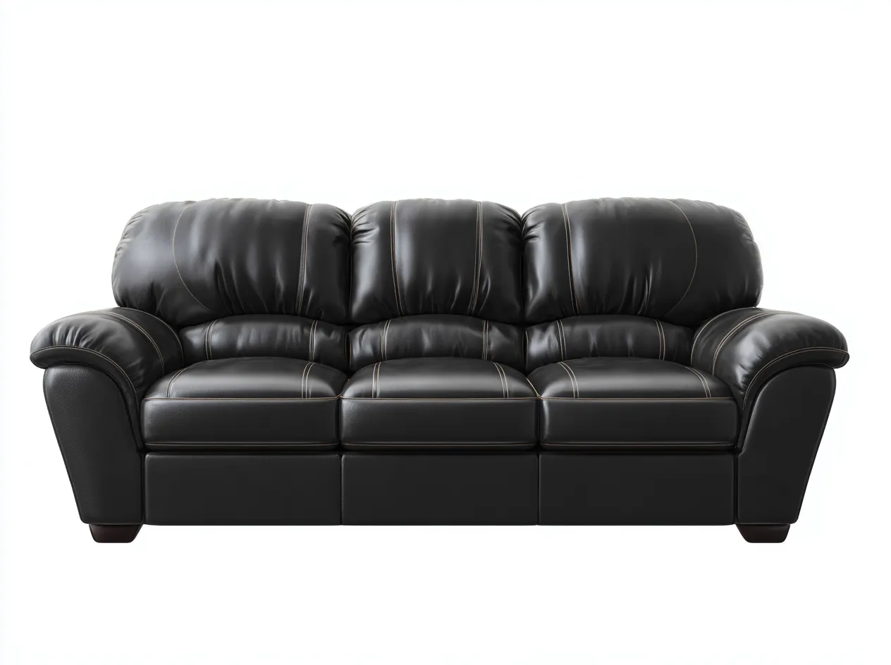 Sofá de 3 plazas de cuero - tapizado en cuero sintético - 210x95x85 cm - negro - para salón - diseño clásico acolchado-Luxeovae