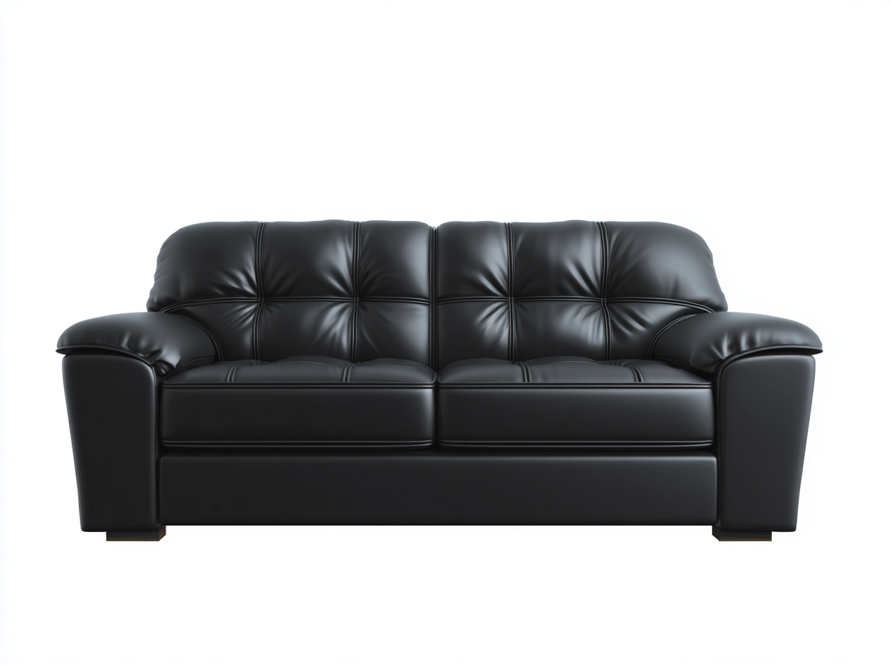 Sofá 3 plazas de cuero auténtico 190x95x90 cm - negro - para sala de estar - diseño acolchado-Luxeovae