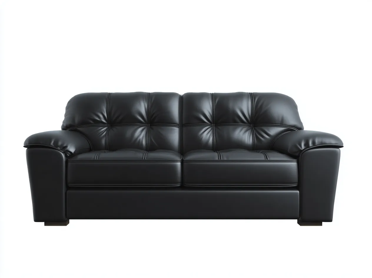 Sofá 3 plazas de cuero auténtico 190x95x90 cm - negro - para sala de estar - diseño acolchado-Luxeovae