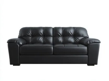 Sofá 3 plazas de cuero auténtico 190x95x90 cm - negro - para sala de estar - diseño acolchado-Luxeovae
