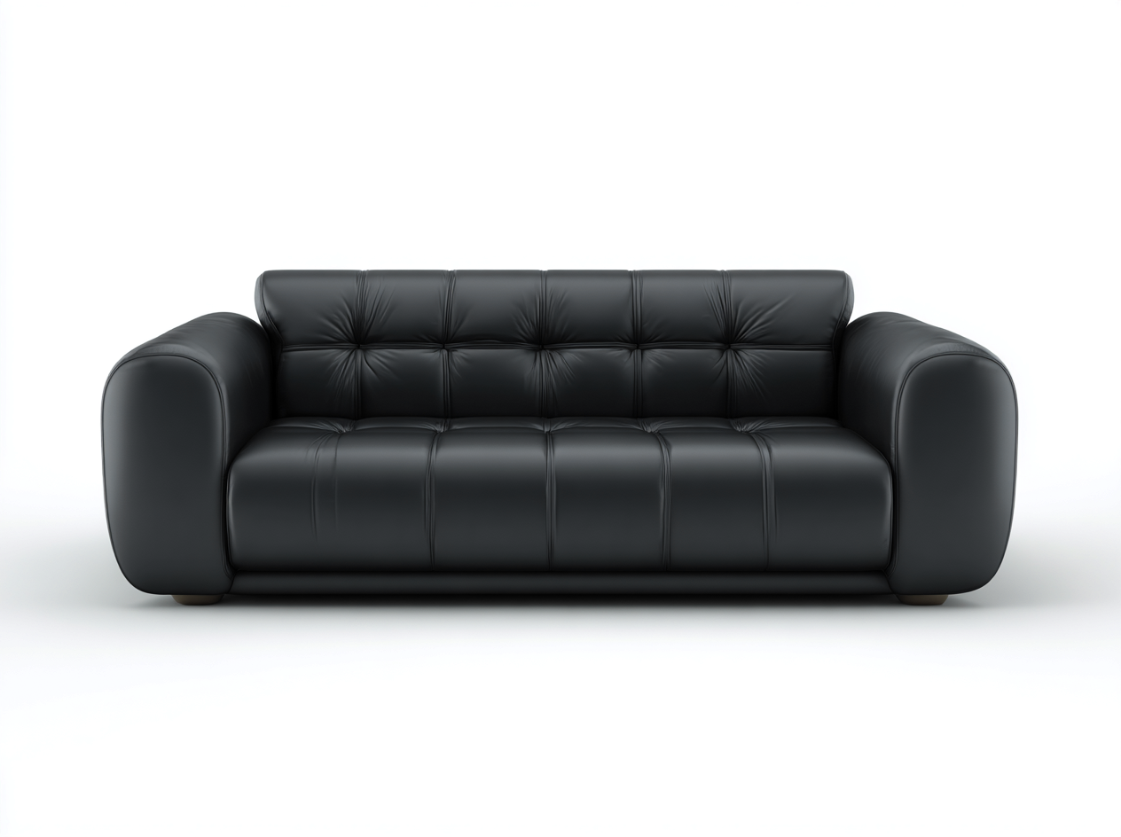 Sofá 3 plazas de cuero auténtico 200x95x88 cm - negro - para sala de estar - diseño acolchado-Luxeovae