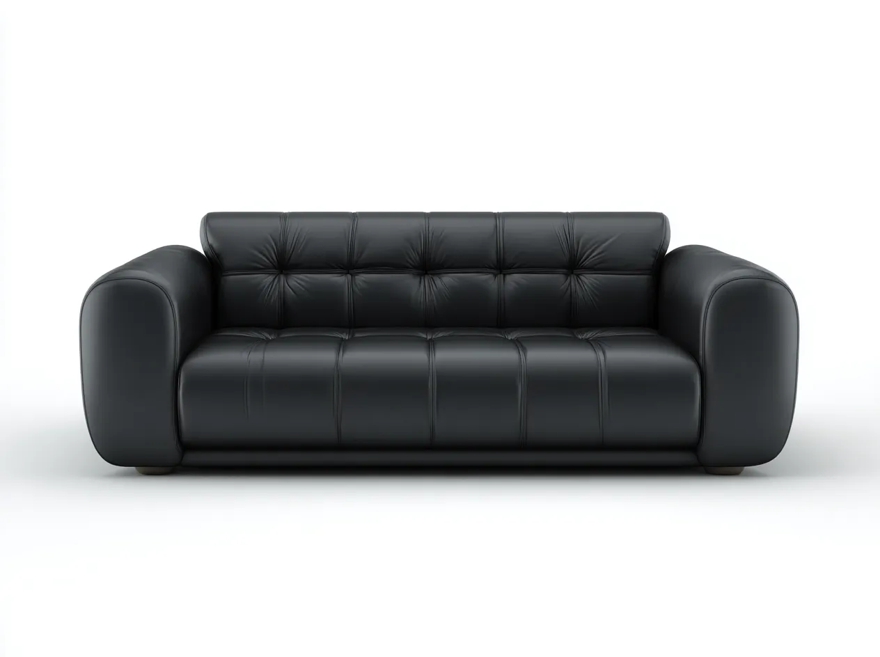 Sofá 3 plazas de cuero auténtico 200x95x88 cm - negro - para sala de estar - diseño acolchado-Luxeovae