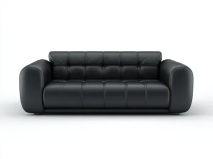 Sofá 3 plazas de cuero auténtico 200x95x88 cm - negro - para sala de estar - diseño acolchado-Luxeovae