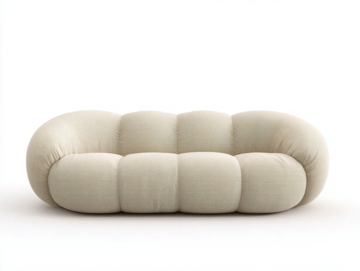 Sofá 3 plazas de tela 210x110x88 cm - beige claro - para sala de estar - diseño acolchado