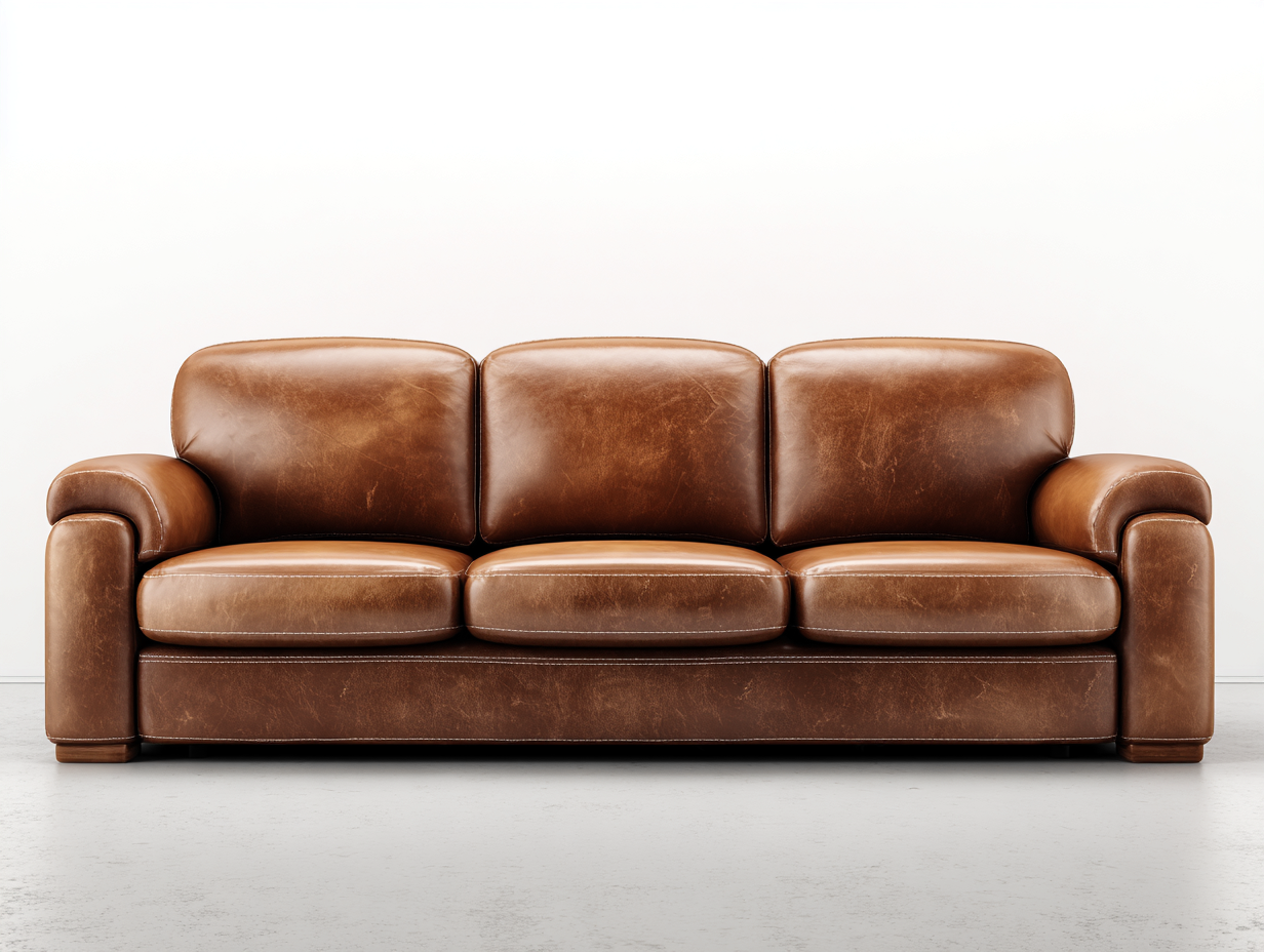 Sofá 3 plazas de cuero auténtico 210x98x92 cm - marrón - para sala de estar - diseño clásico-Luxeovae