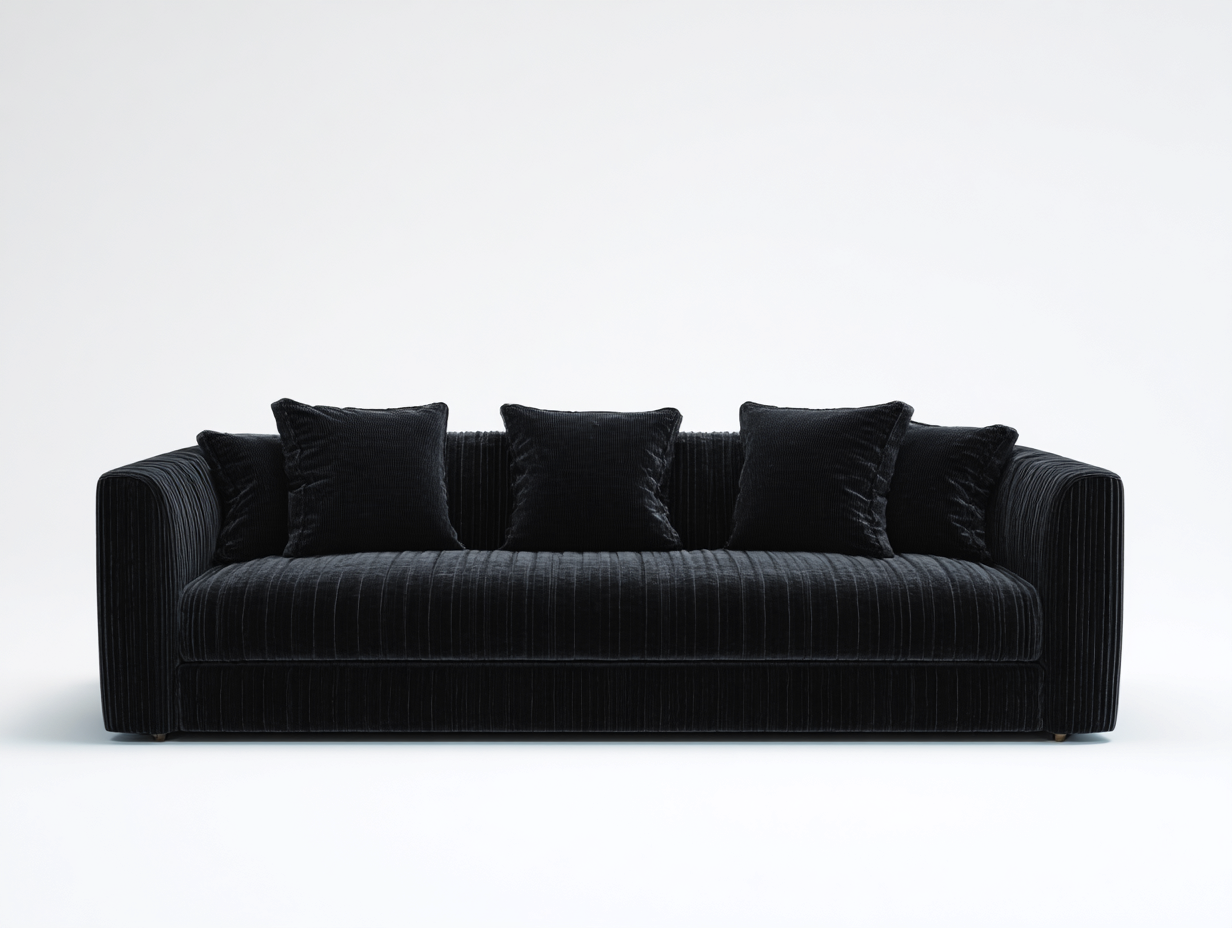Sofá 3 plazas de tela 225x100x85 cm - negro - para sala de estar - diseño moderno