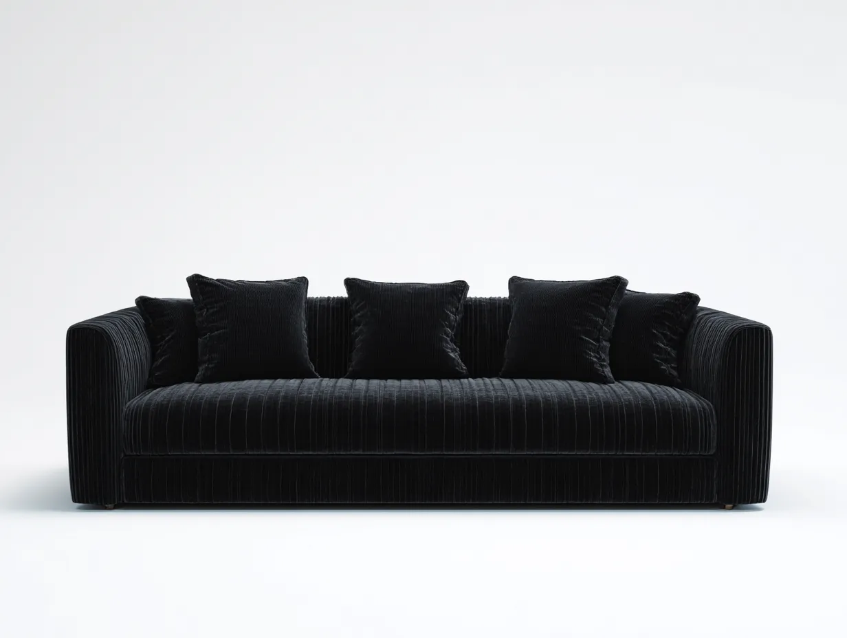 Sofá 3 plazas de tela 225x100x85 cm - negro - para sala de estar - diseño moderno