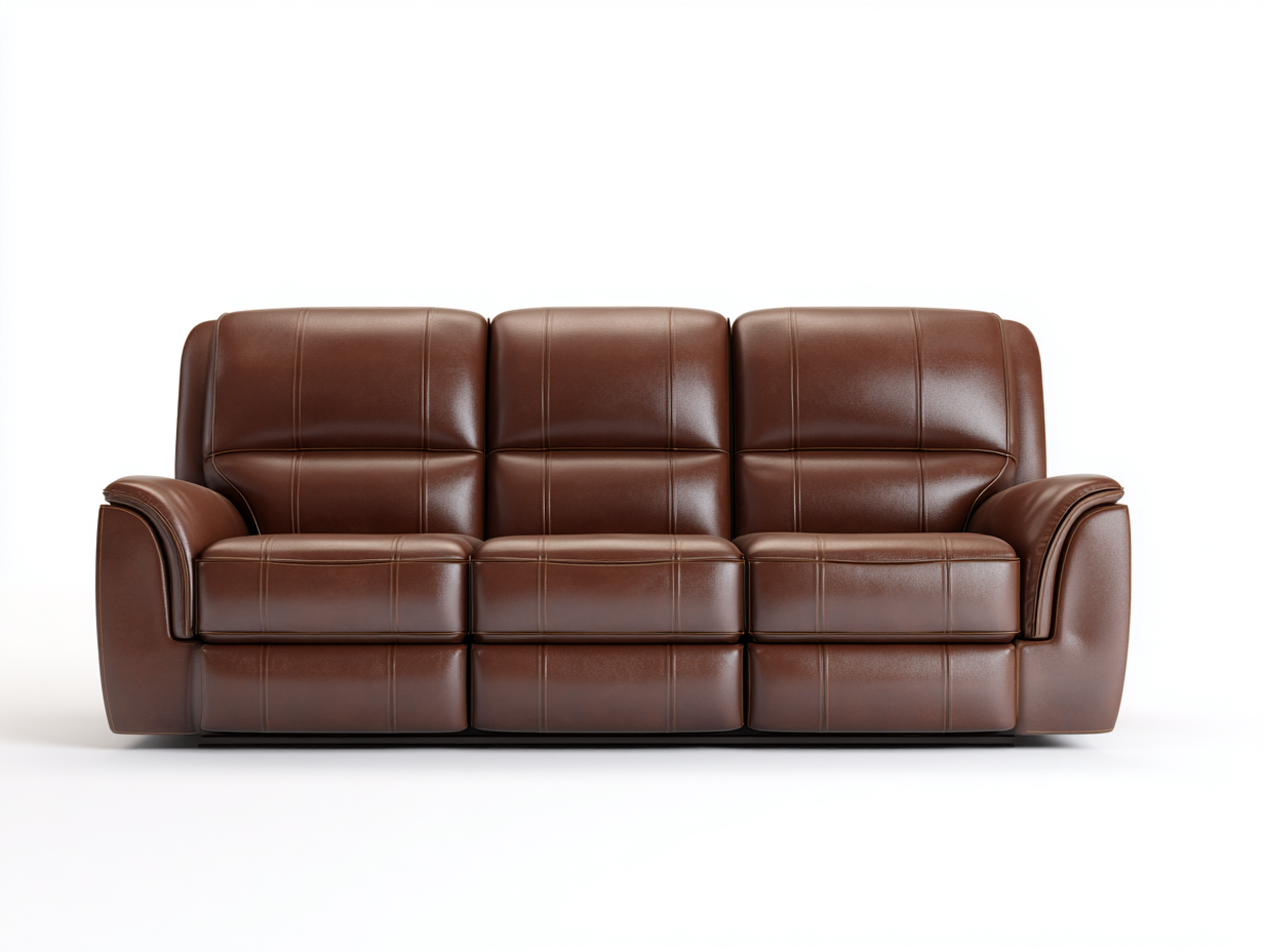 Sofá de tres plazas de cuero sintético - tapizado en piel sintética - 210x90x85 cm - marrón - para salón - diseño clásico con asientos acolchados-Luxeovae