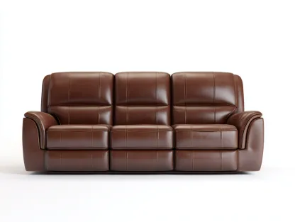 Sofá de tres plazas de cuero sintético - tapizado en piel sintética - 210x90x85 cm - marrón - para salón - diseño clásico con asientos acolchados-Luxeovae