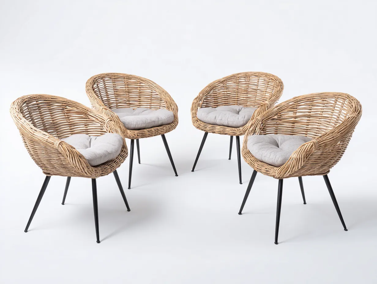 Conjunto de sillones con reposabrazos de ratán 55x58x82 cm - marrón claro/gris claro/negro - para comedor - diseño contemporáneo-Luxeovae