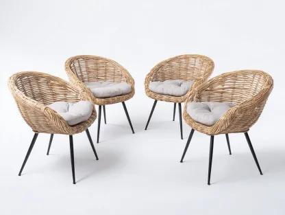 Conjunto de sillones con reposabrazos de ratán 55x58x82 cm - marrón claro/gris claro/negro - para comedor - diseño contemporáneo-Luxeovae