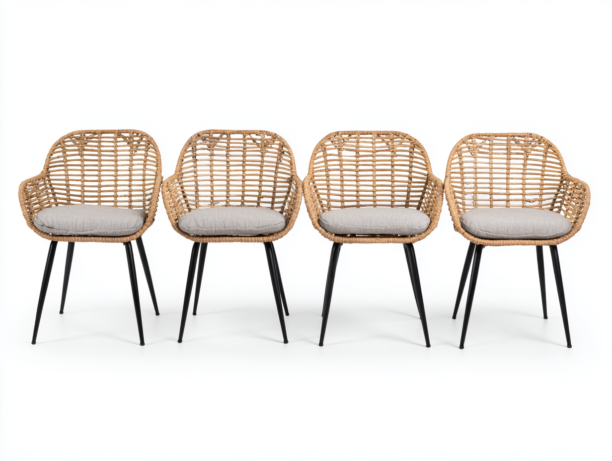 Conjunto de sillones con reposabrazos 55x58x82 cm - marrón claro/gris claro/negro - para comedor - diseño moderno-Luxeovae