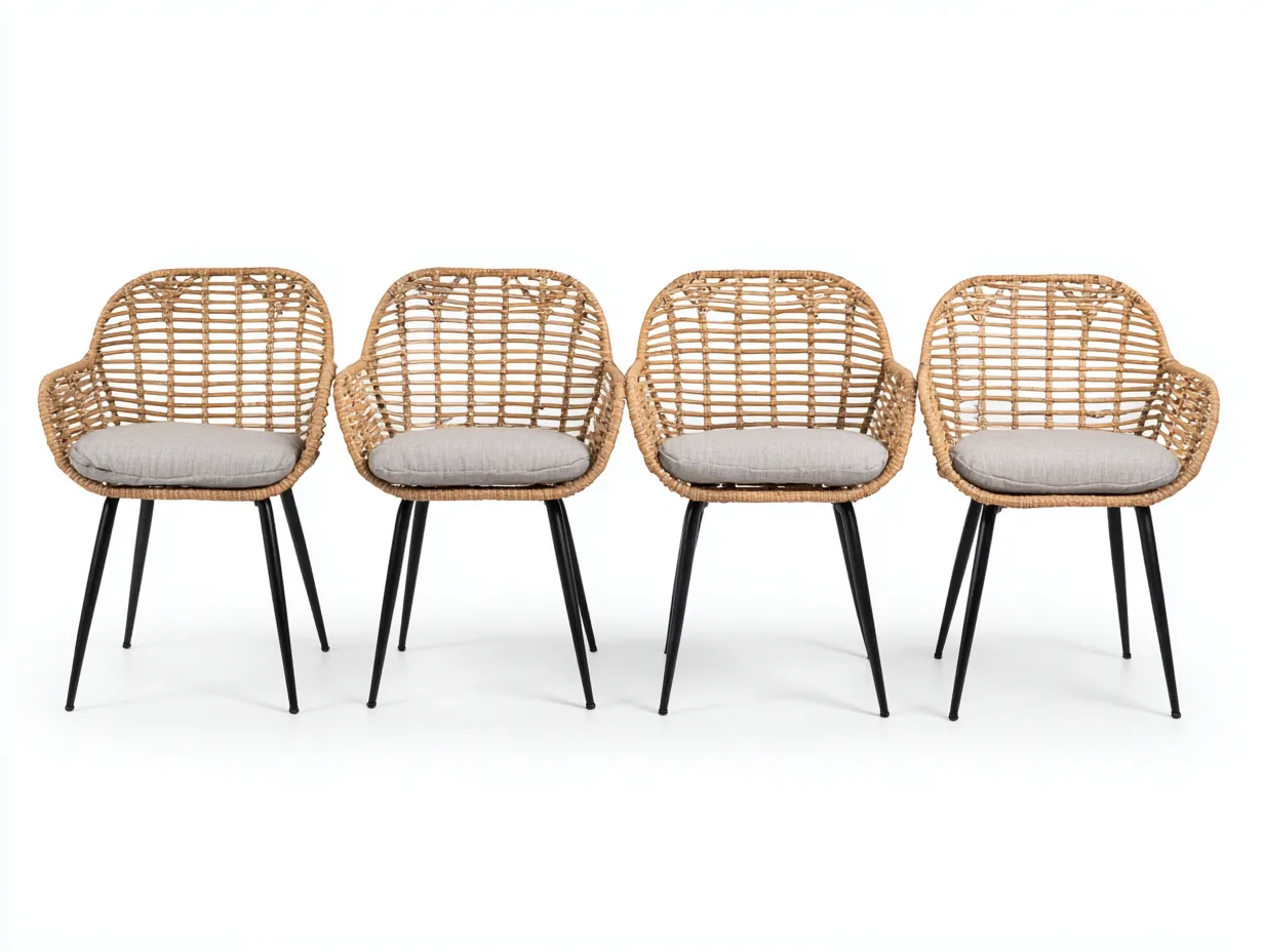 Conjunto de sillones con reposabrazos 55x58x82 cm - marrón claro/gris claro/negro - para comedor - diseño moderno-Luxeovae