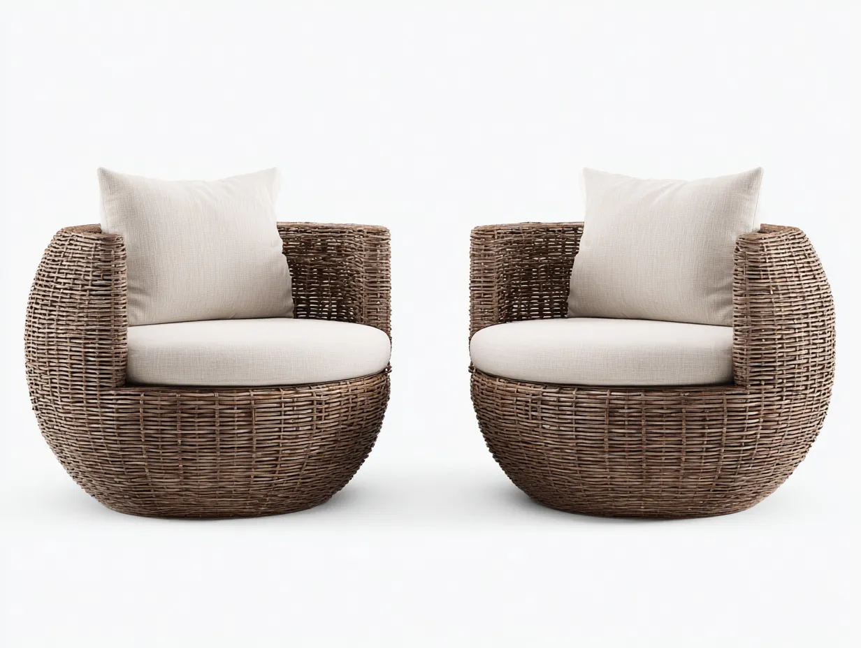 Conjunto de sillones 85x80x78 cm - ratán sintético - marrón oscuro/beige - aptos para jardín - diseño envolvente-Luxeovae