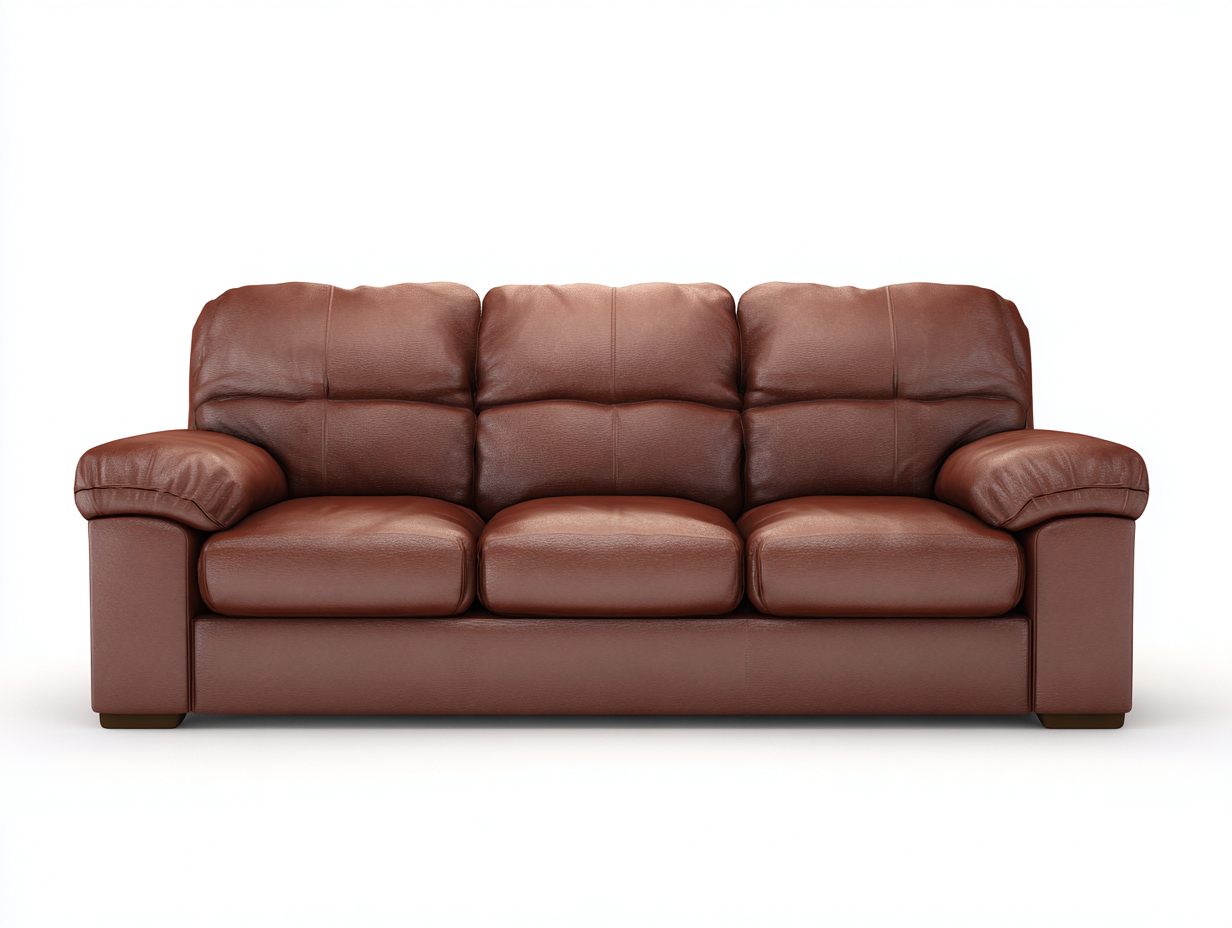 Sofá 3 plazas de cuero auténtico 215x98x92 cm - marrón - para sala de estar - diseño acolchado-Luxeovae