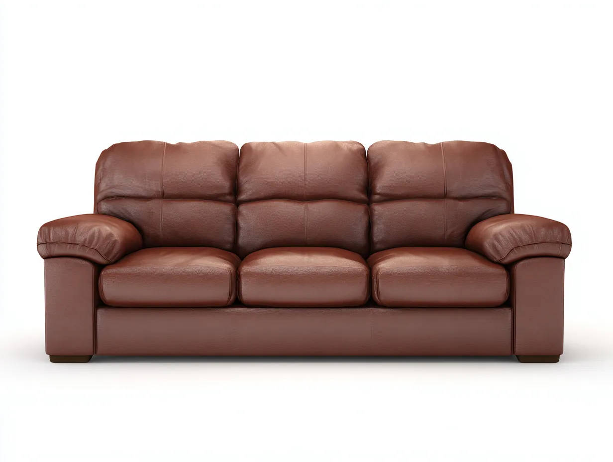 Sofá 3 plazas de cuero auténtico 215x98x92 cm - marrón - para sala de estar - diseño acolchado-Luxeovae