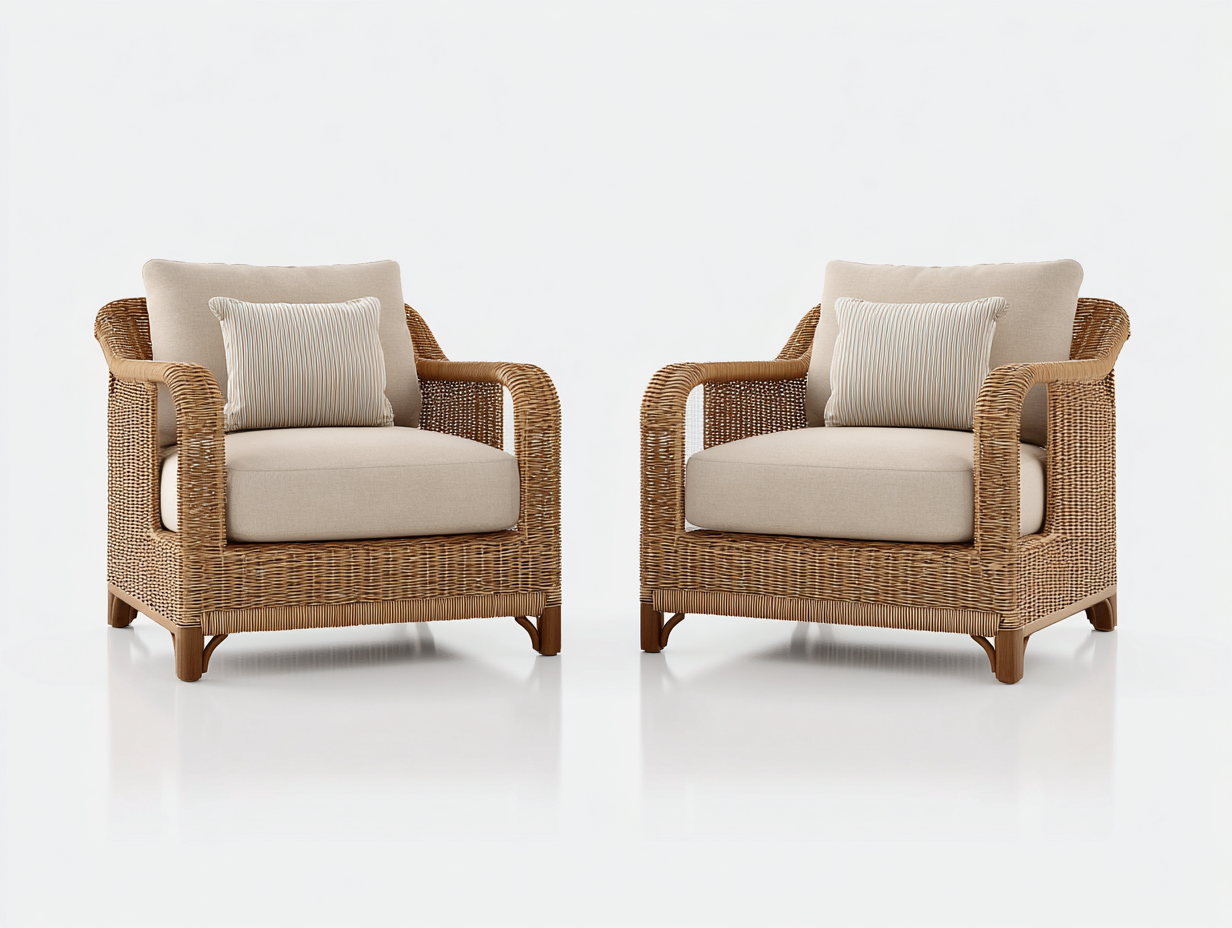 Conjunto de sillones 78x80x82 cm- ratán sintético - marrón claro/beige - aptos para jardín - diseño cómodo-Luxeovae