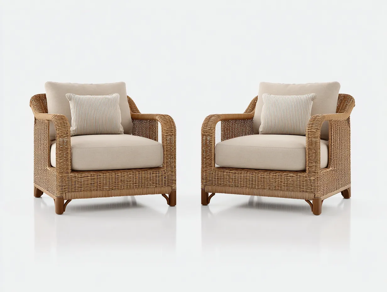 Conjunto de sillones 78x80x82 cm- ratán sintético - marrón claro/beige - aptos para jardín - diseño cómodo-Luxeovae