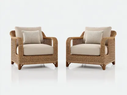 Conjunto de sillones 78x80x82 cm- ratán sintético - marrón claro/beige - aptos para jardín - diseño cómodo-Luxeovae