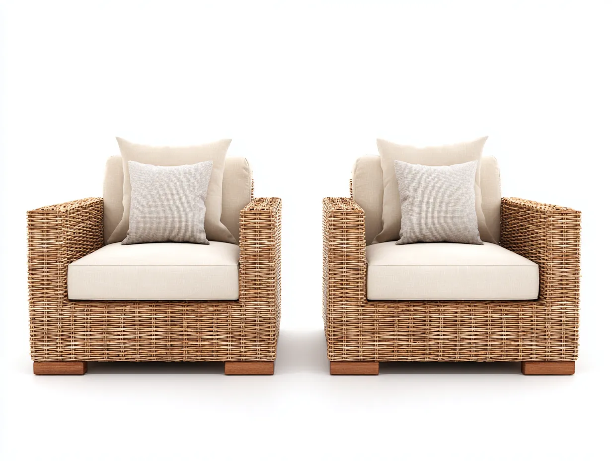 Conjunto de sillones de exterior de ratán 85x80x78 cm - beige/marrón claro/marrón - para jardín - diseño contemporáneo-Luxeovae