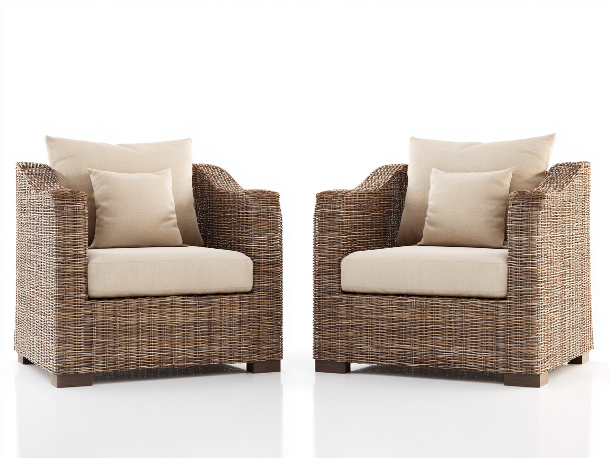 Conjunto de sillones de exterior de ratán 85x80x78 cm - marrón oscuro/beige - para jardín - diseño contemporáneo-Luxeovae