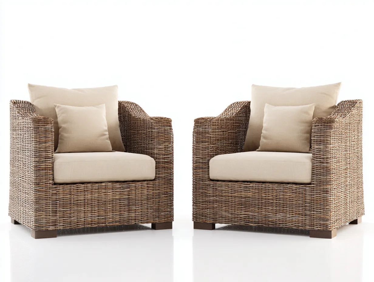 Conjunto de sillones de exterior de ratán 85x80x78 cm - marrón oscuro/beige - para jardín - diseño contemporáneo-Luxeovae