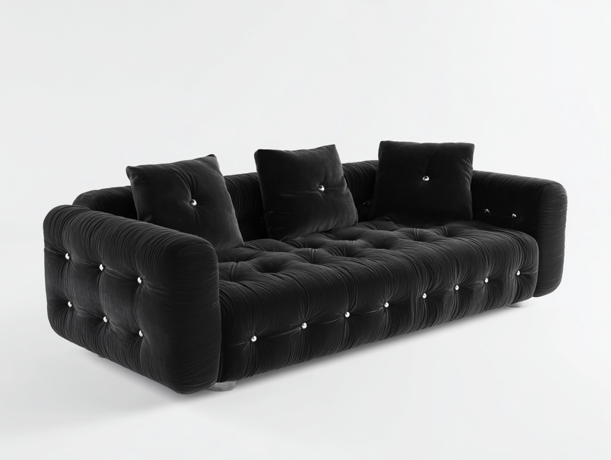 Sofá 3 plazas de tela 220x95x80 cm - negro - para sala de estar - diseño contemporáneo