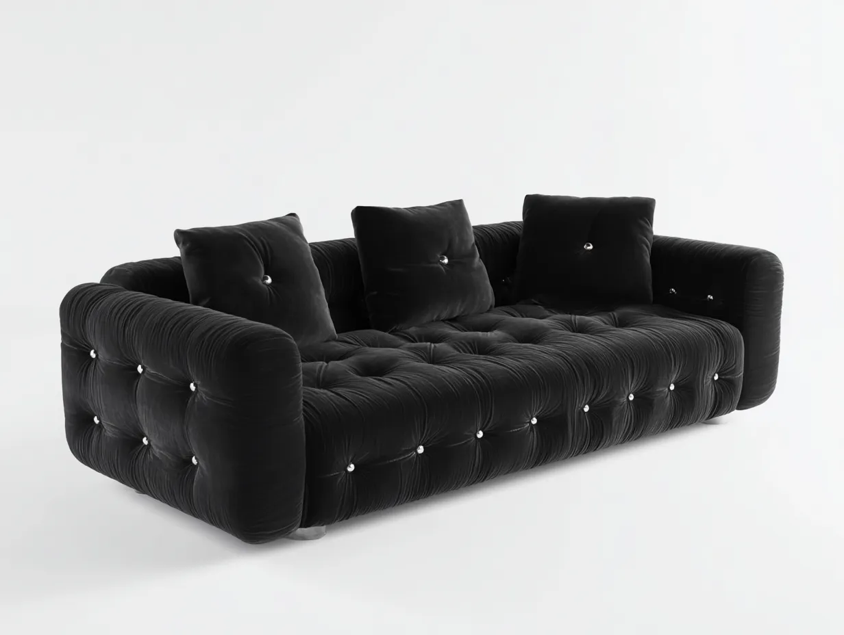 Sofá 3 plazas de tela 220x95x80 cm - negro - para sala de estar - diseño contemporáneo