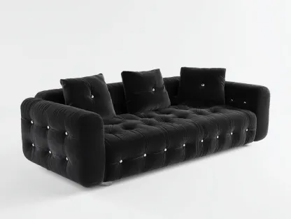 Sofá 3 plazas de tela 220x95x80 cm - negro - para sala de estar - diseño contemporáneo