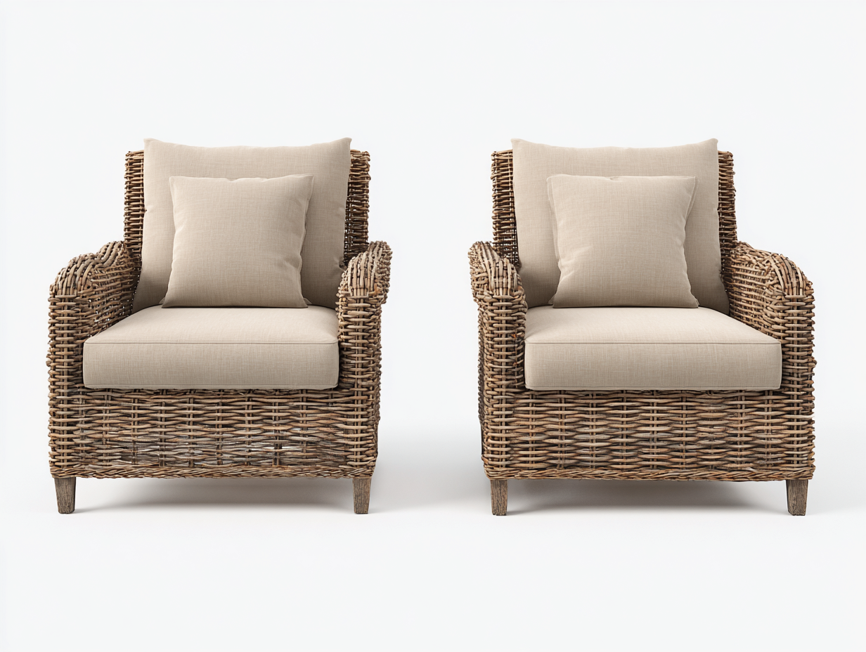 Conjunto de sillones de exterior de ratán 85x80x78 cm - marrón oscuro/beige - para jardín - diseño natural-Luxeovae