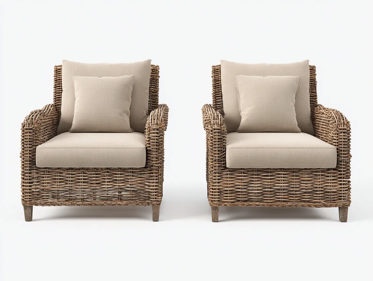 Conjunto de sillones de exterior de ratán 85x80x78 cm - marrón oscuro/beige - para jardín - diseño natural-Luxeovae