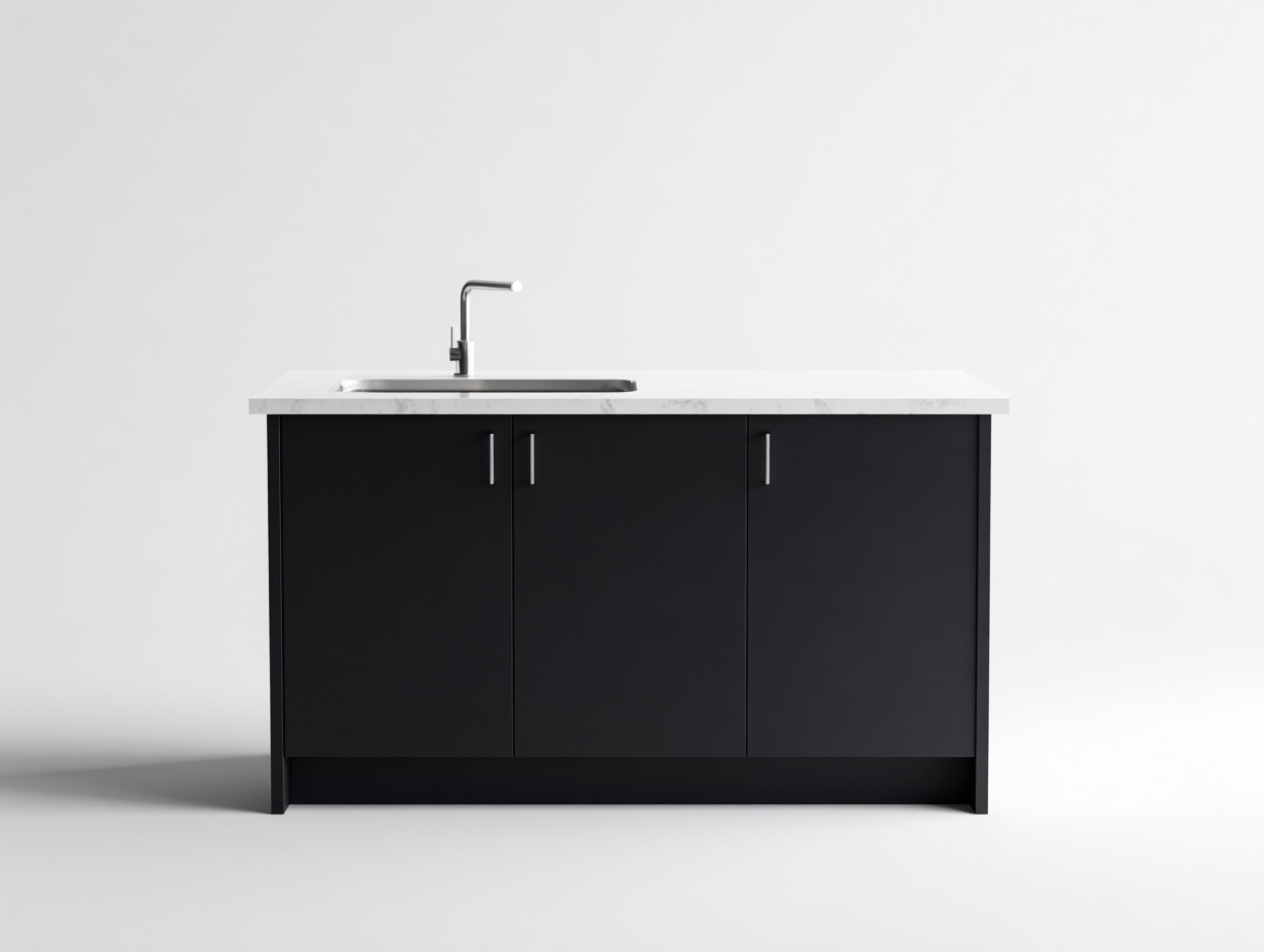 Isla de cocina madera y superficie de resina 120x60x90cm - negro/blanco - con almacenamiento cerrado para cocina-Luxeovae