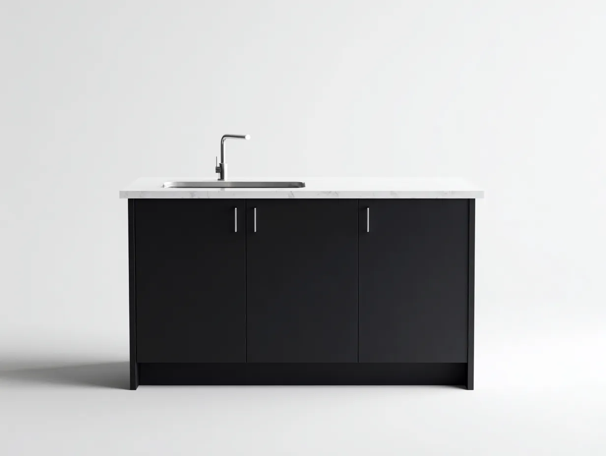 Isla de cocina madera y superficie de resina 120x60x90cm - negro/blanco - con almacenamiento cerrado para cocina-Luxeovae