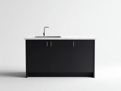 Isla de cocina madera y superficie de resina 120x60x90cm - negro/blanco - con almacenamiento cerrado para cocina-Luxeovae