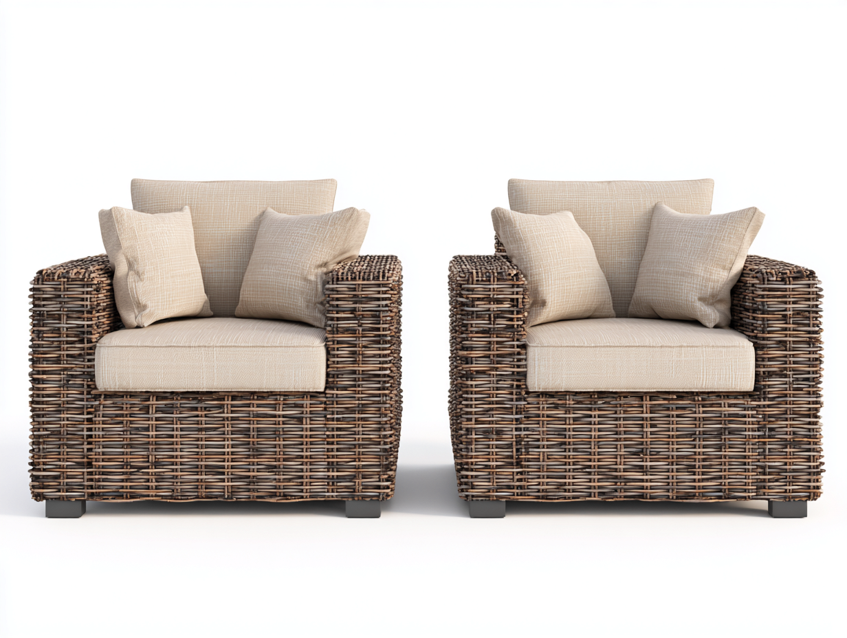 Conjunto de sillones de exterior de ratán 85x80x78 cm - marrón oscuro/beige - para jardín - diseño natural-Luxeovae