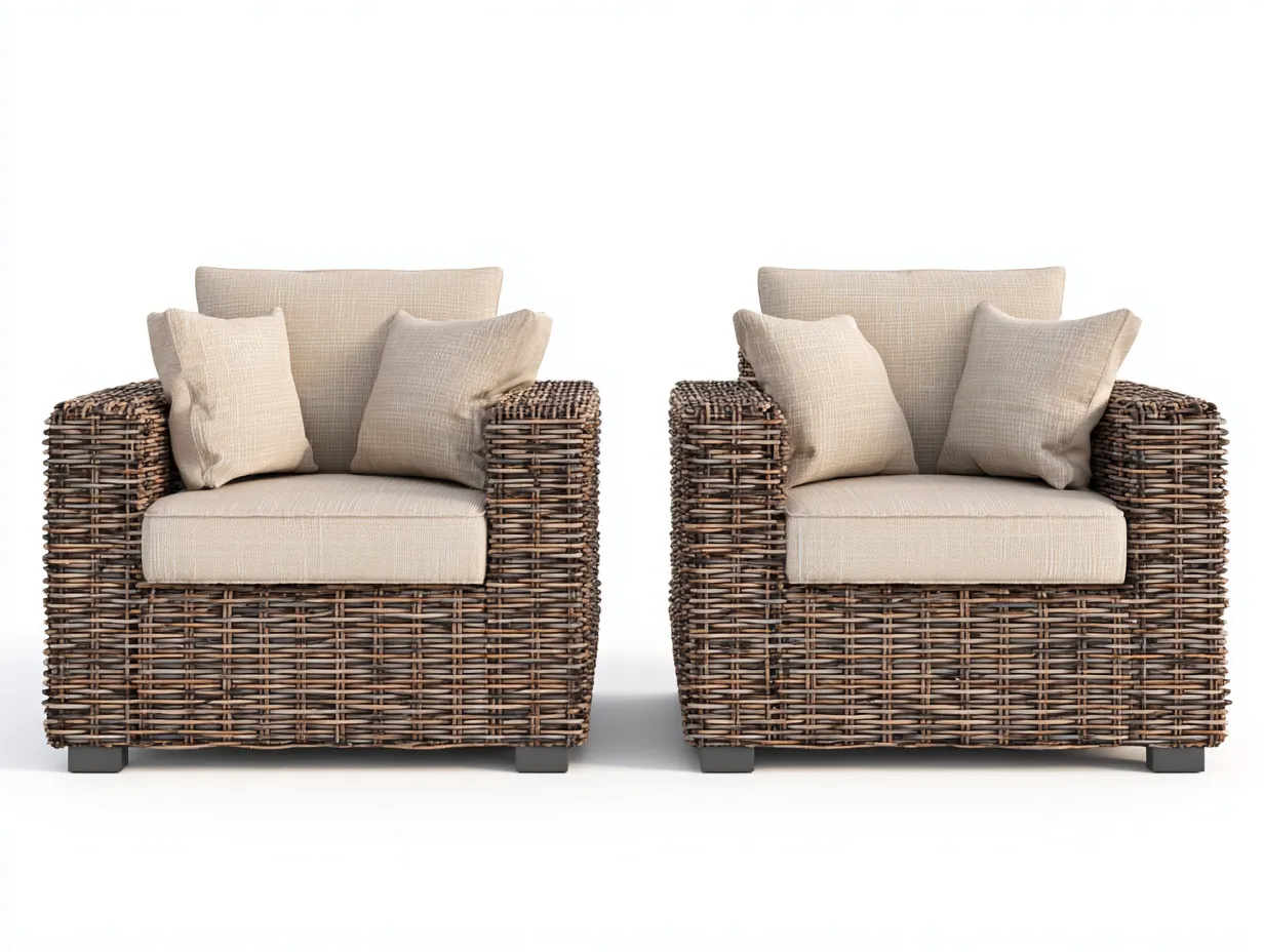 Conjunto de sillones de exterior de ratán 85x80x78 cm - marrón oscuro/beige - para jardín - diseño natural-Luxeovae