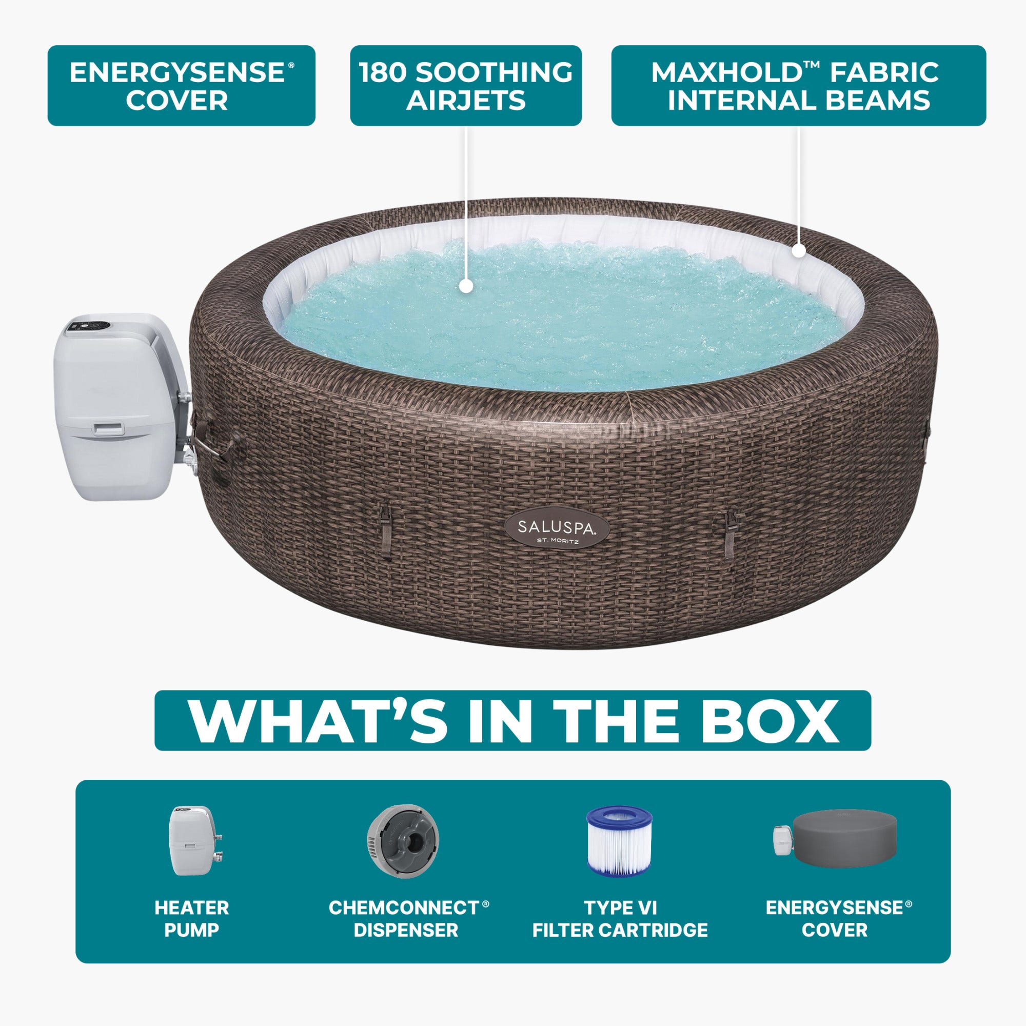 🎄Today's Special Value🎁Bali by Bestway 5-7 Person EnergySense Inflatable Hot Tub