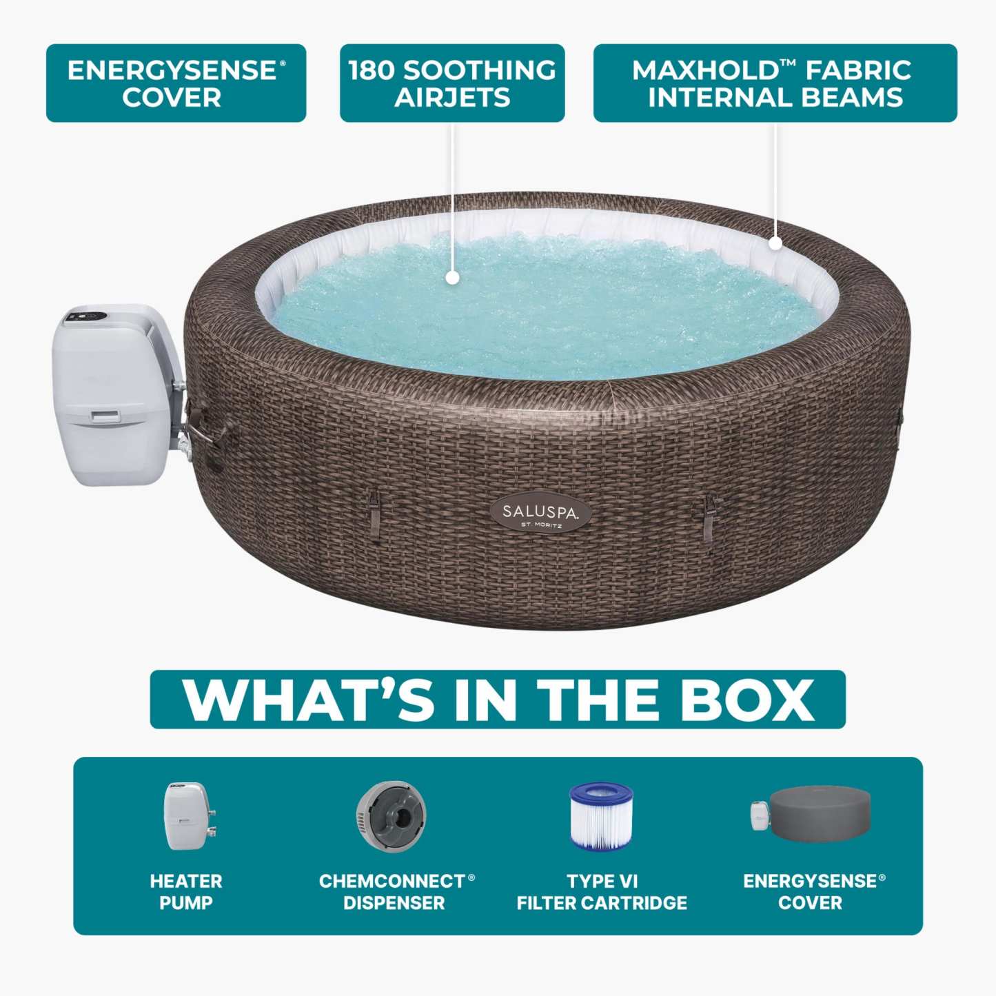 🎄Today's Special Value🎁Bali by Bestway 5-7 Person EnergySense Inflatable Hot Tub