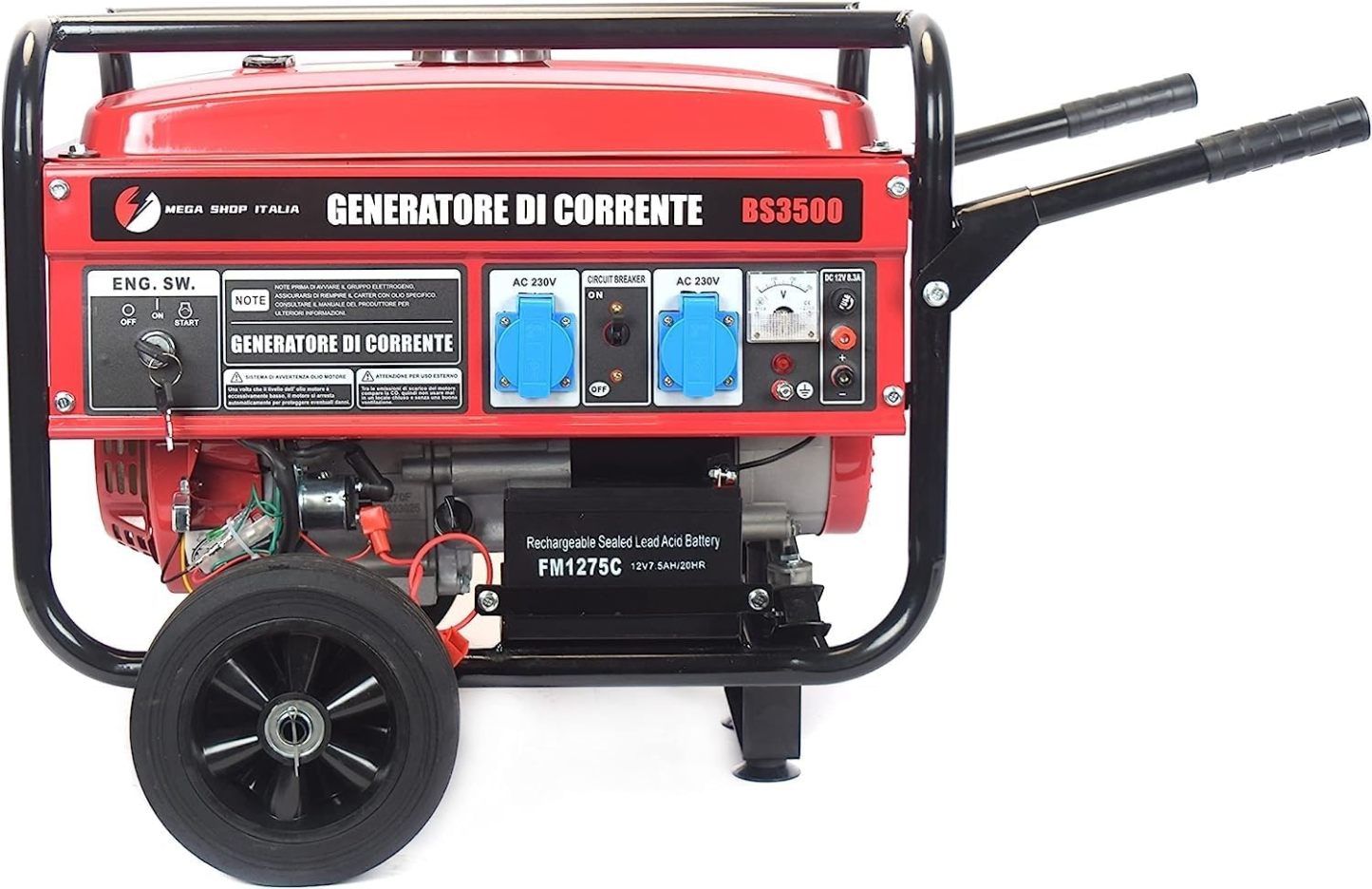 Generatore di Corrente 3000W Benzina 4 tempi con 2 prese 230V con Avviamento Automatico a Chiave e Batteria Portatile con Ruote-Homelyive
