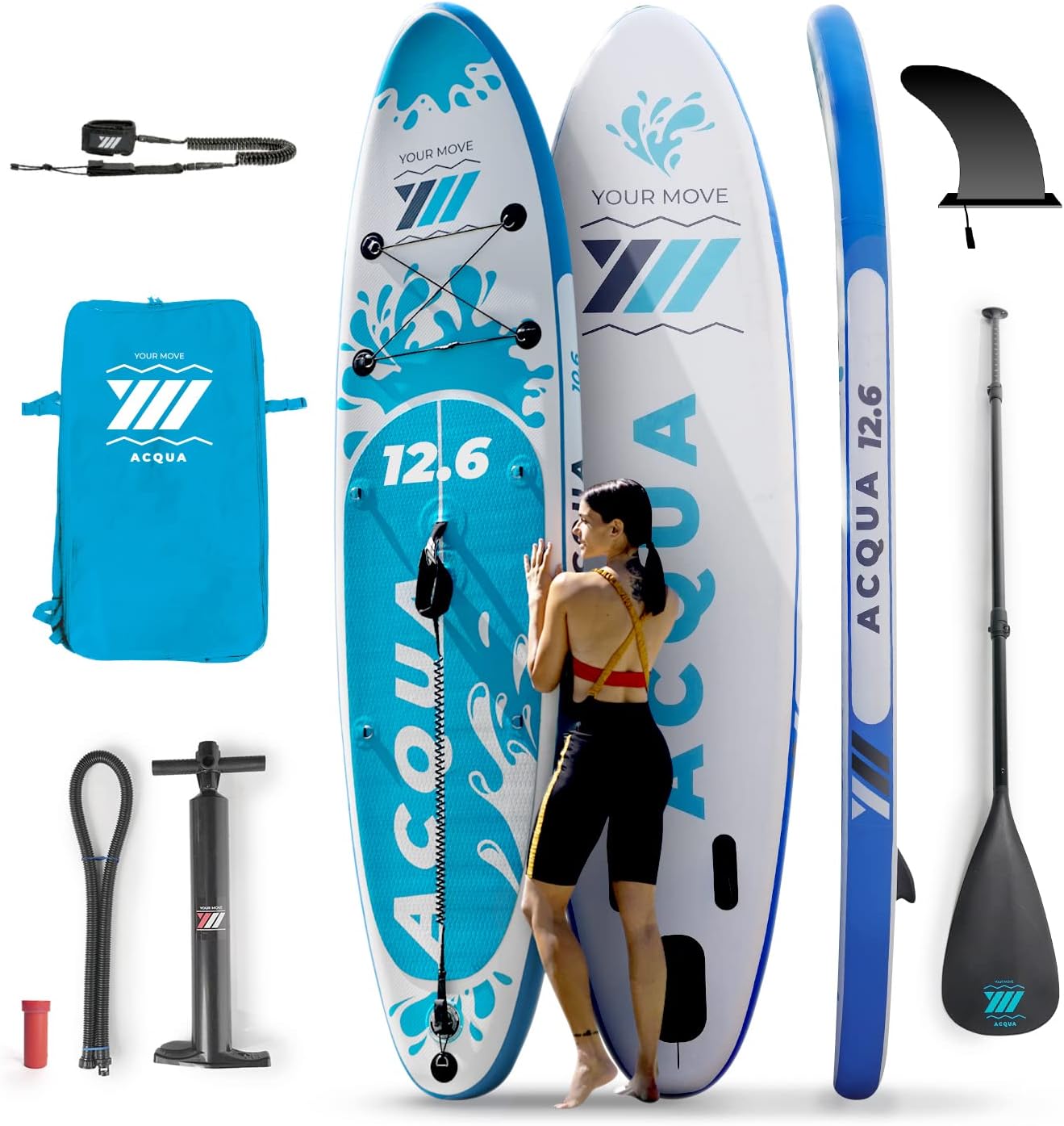 YM SUP Gonfiabile Premium Stand Up Paddle, Tecnologia 3D Drop Stitch HD STL-Fusion, Marchio e Assistenza ITALIA, Anelli Zaino Viaggio Leash e Accessori Inclusi, Varie Versioni, Bianco o Grigio-Homelyive