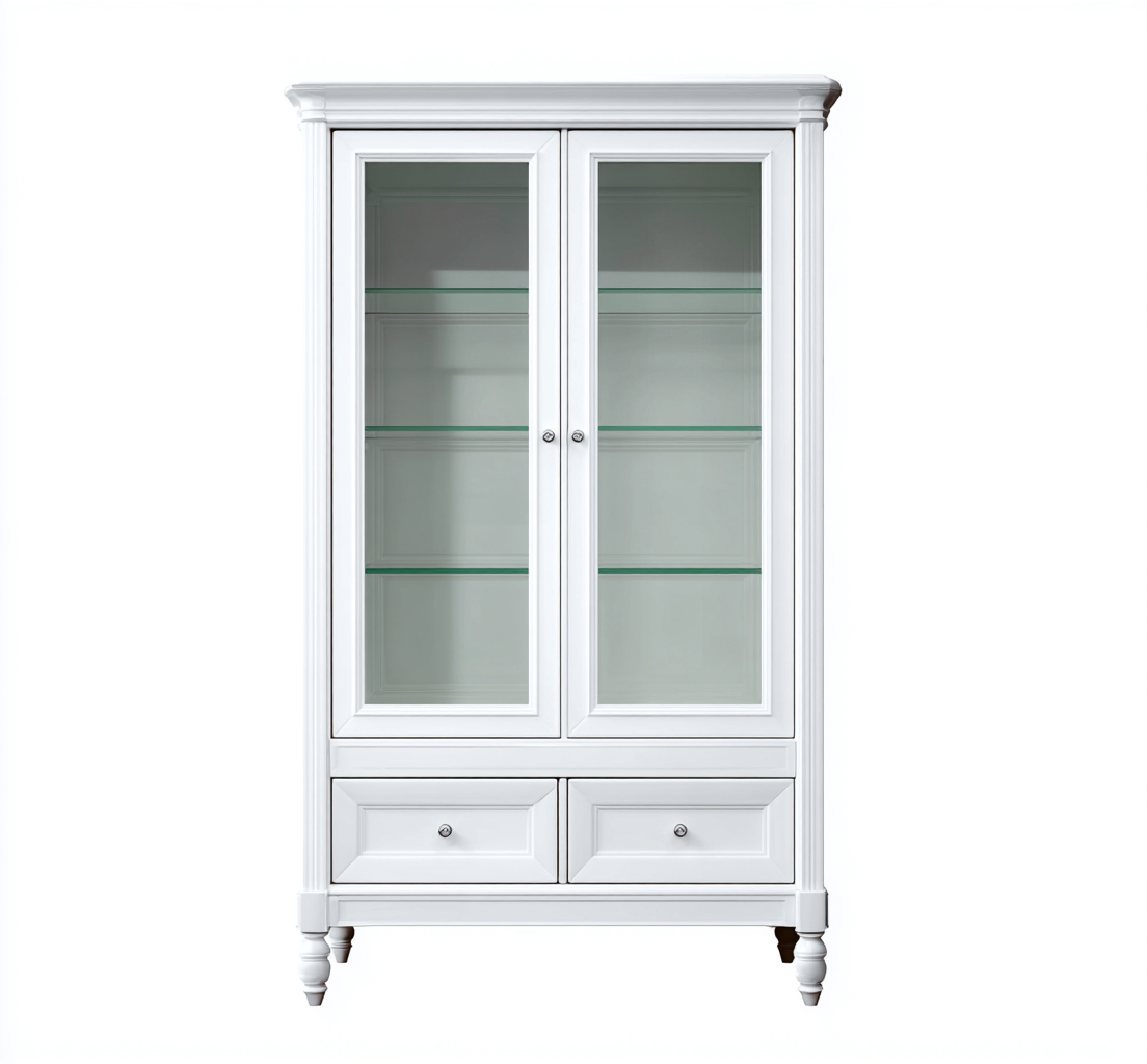 Vetrina - legno e vetro - 90x40x185 cm - bianco - per soggiorno - stile classico-Homelyive