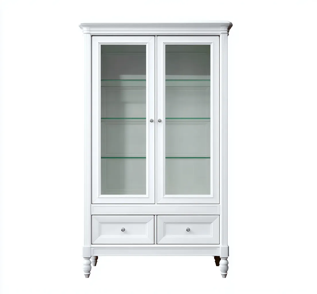Vetrina - legno e vetro - 90x40x185 cm - bianco - per soggiorno - stile classico-Homelyive