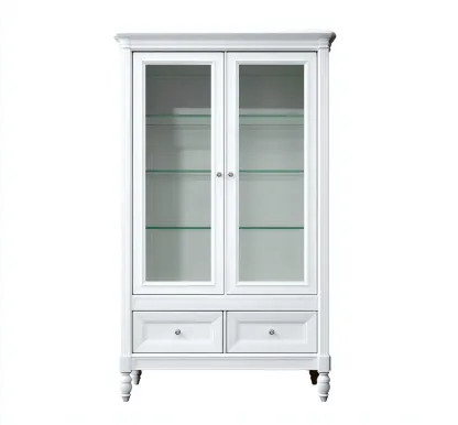 Vetrina - legno e vetro - 90x40x185 cm - bianco - per soggiorno - stile classico-Homelyive