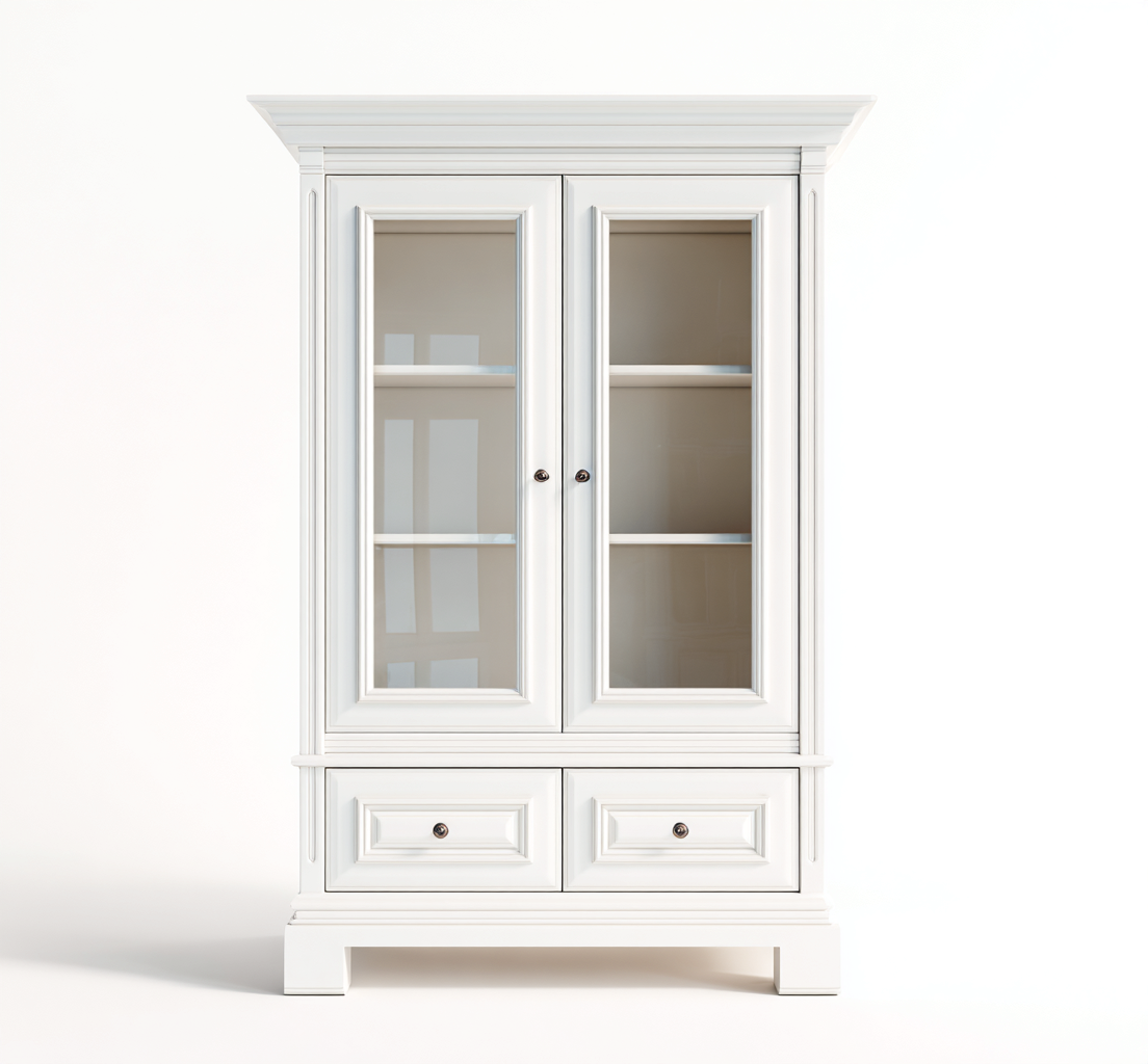 Vetrina - legno e vetro - 90x40x175 cm - bianco - per soggiorno - stile classico-Homelyive