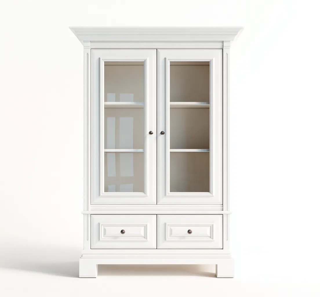 Vetrina - legno e vetro - 90x40x175 cm - bianco - per soggiorno - stile classico-Homelyive