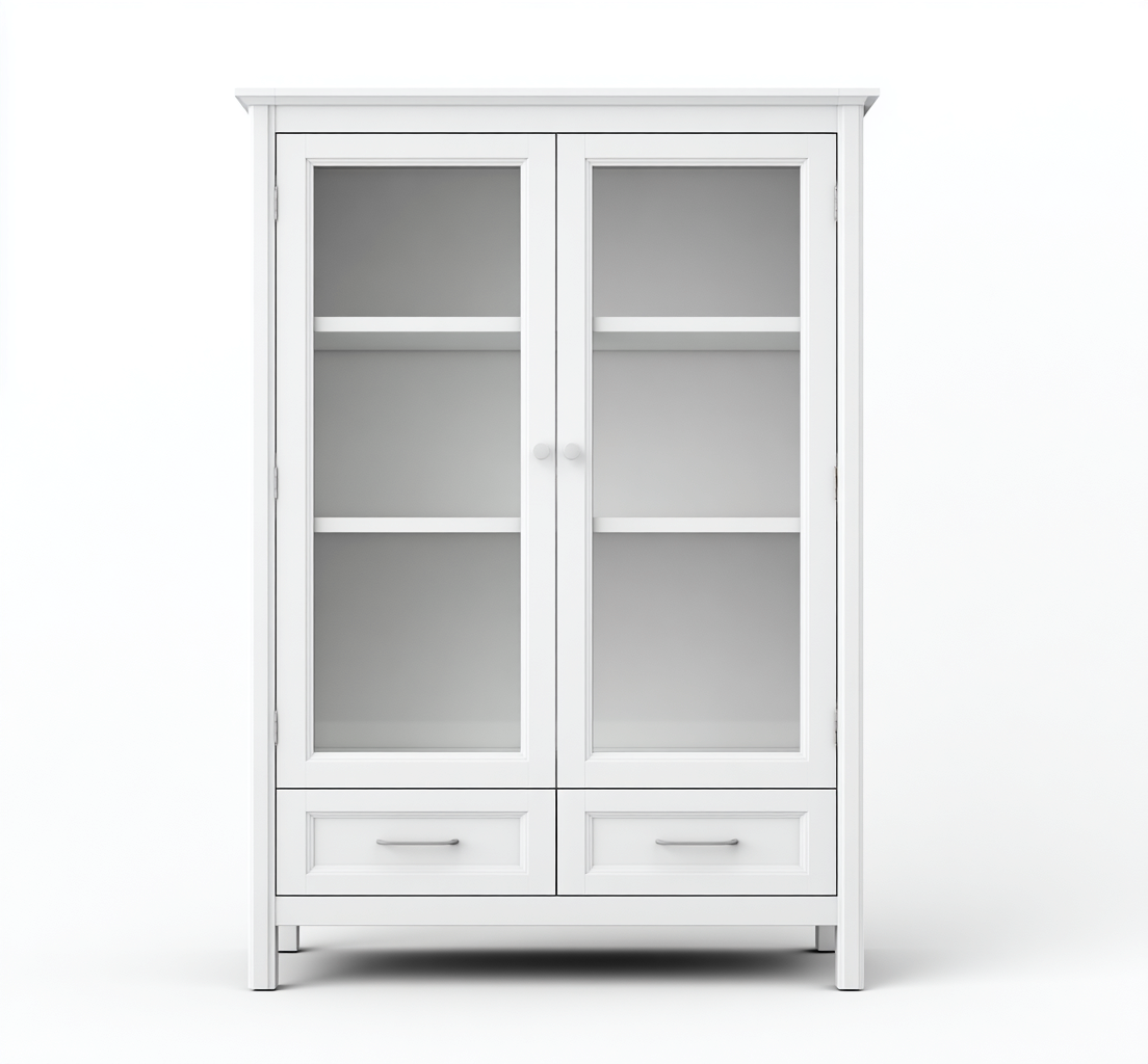 Vetrina - legno e vetro - 88x38x170 cm - bianco - per soggiorno - stile moderno-Homelyive