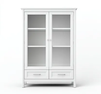 Vetrina - legno e vetro - 88x38x170 cm - bianco - per soggiorno - stile moderno-Homelyive