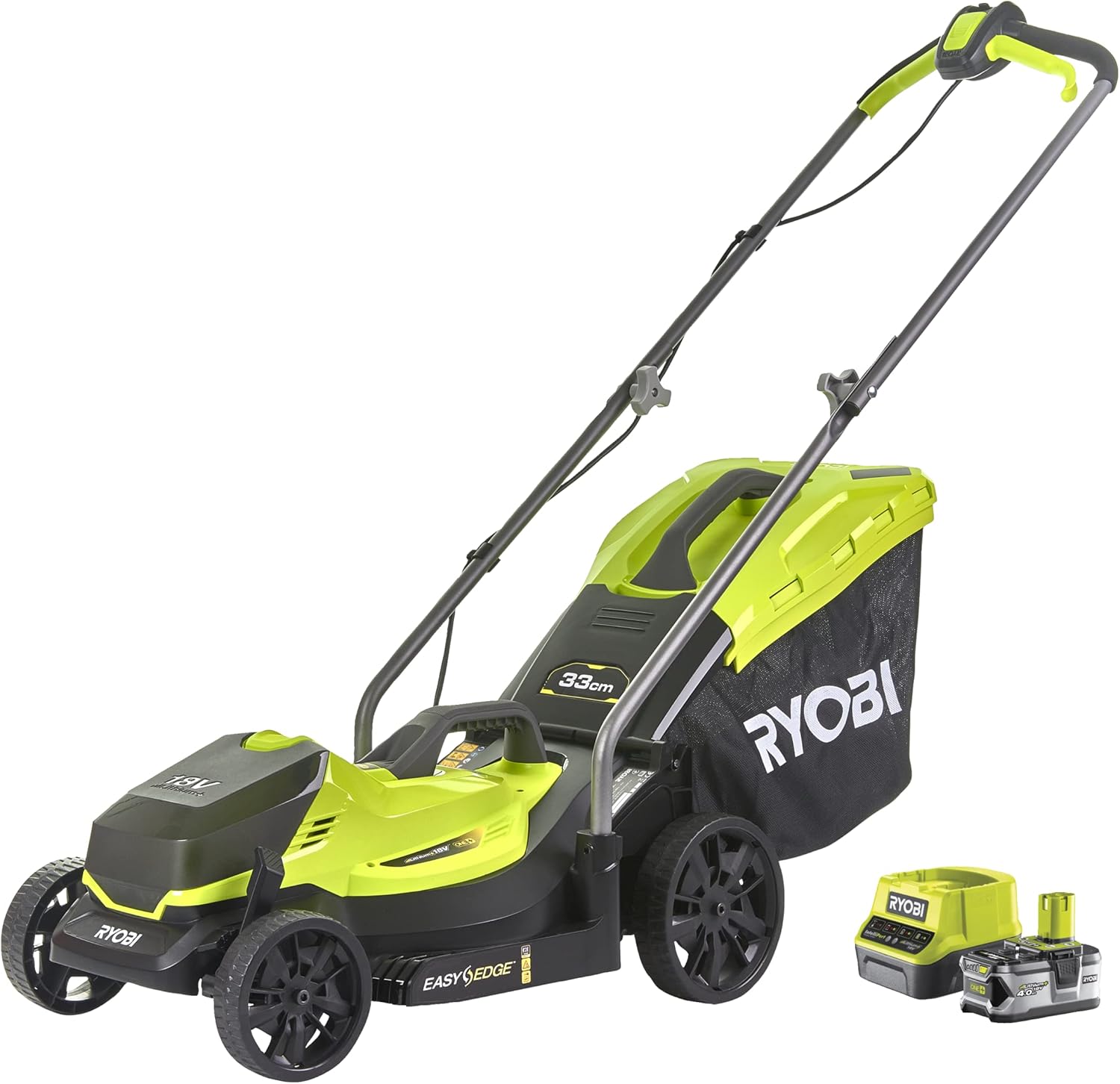 Ryobi RLM18X33B40 Tosaerba a Batteria 18V ONE con 1 Batteria 4.0Ah, Ripiegabile, Elevata Autonomia, Taglio 33cm-Homelyive